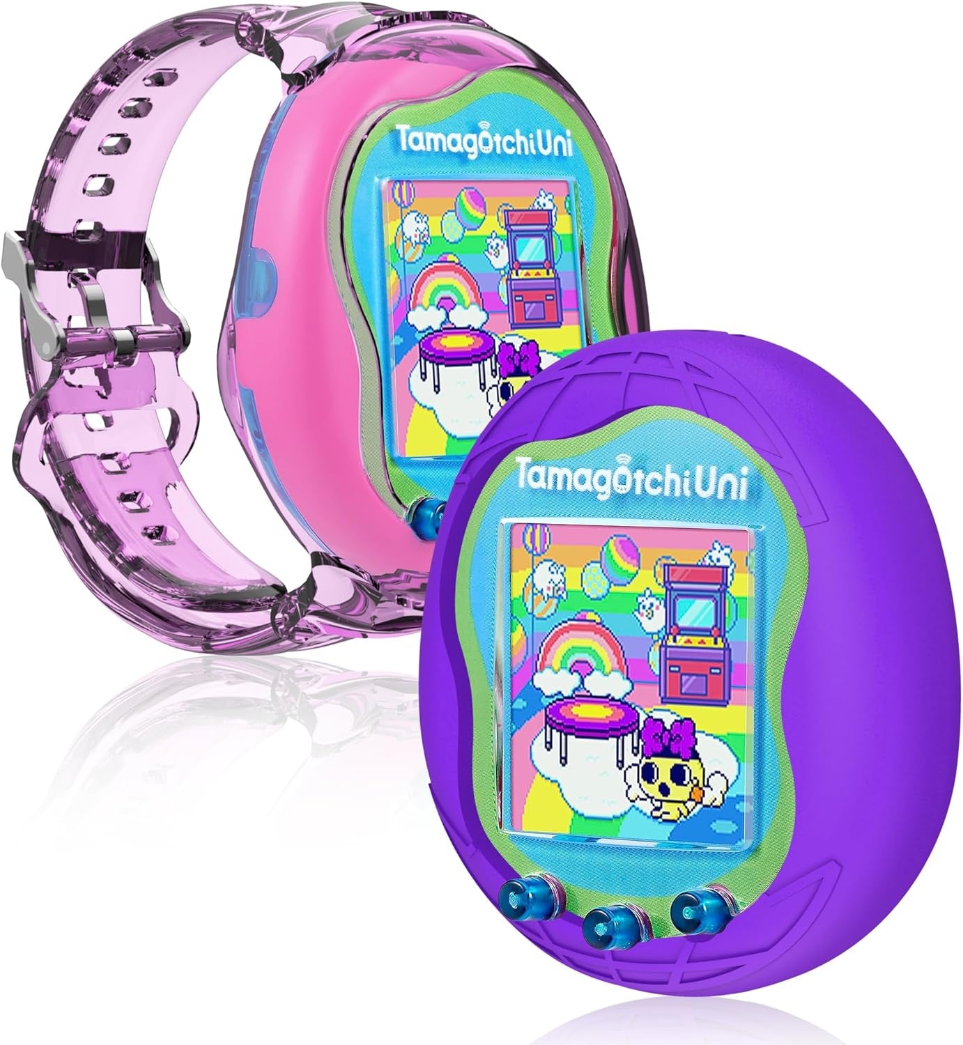 2 Pack Case for Tamagotchi Uni, Silicone Case + TPU Band Protective Cover for Tamagotchi Uni Interactive Virtual Pet Game Machine(Rose Red+Pink) ZOUSA