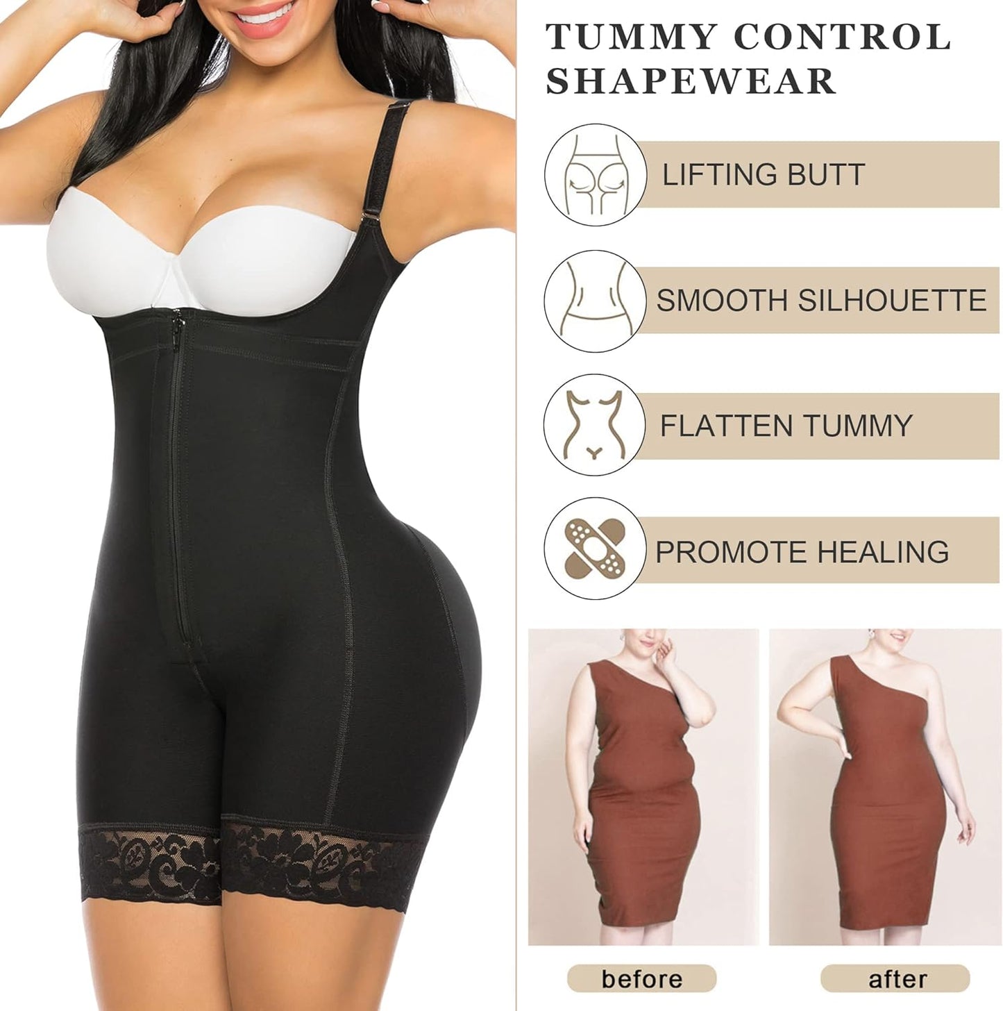 Fajas Colombianas Shapewear for Women Postpartum Tummy Control Body Shaper Butt Lifter Bodysuit