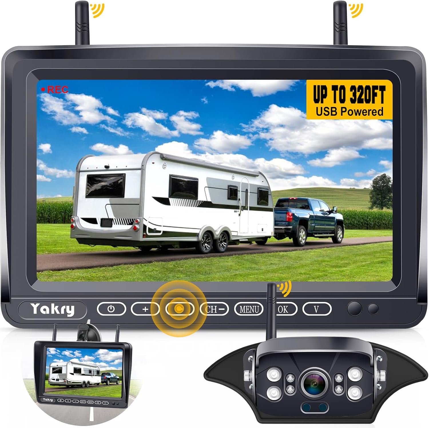 RV Backup Camera Wireless Plug and Play: Pre-Wired for Furrion System Recording Wide View Rear View Camera Clear Night Vision HD 1080P 7'' Touch Key Monitor for Trailer Camper Motorhome  Y27-N TRUCK DRIVER
