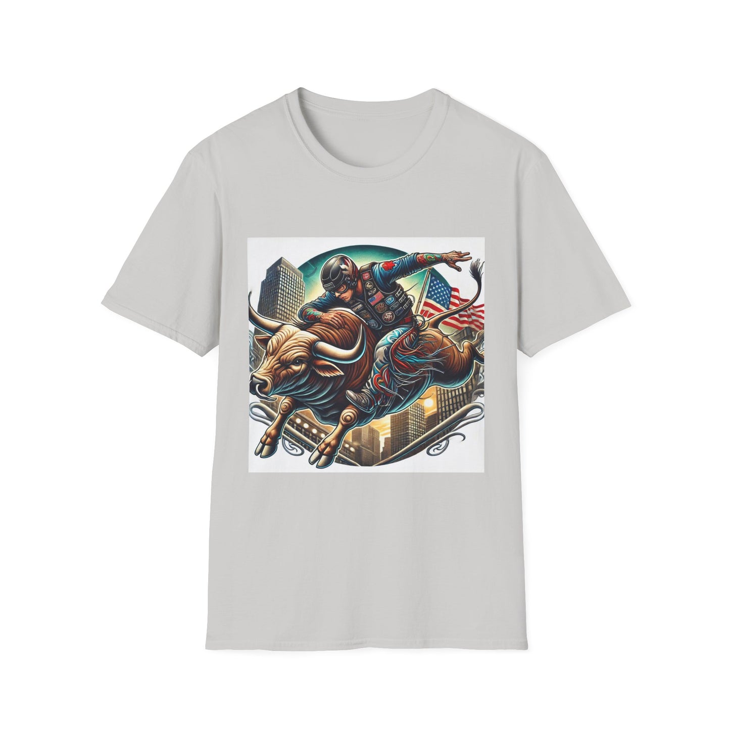 Professional Bull Riders 3D tattoo image featuring Albany City in New York State Unisex Softstyle T-Shirt