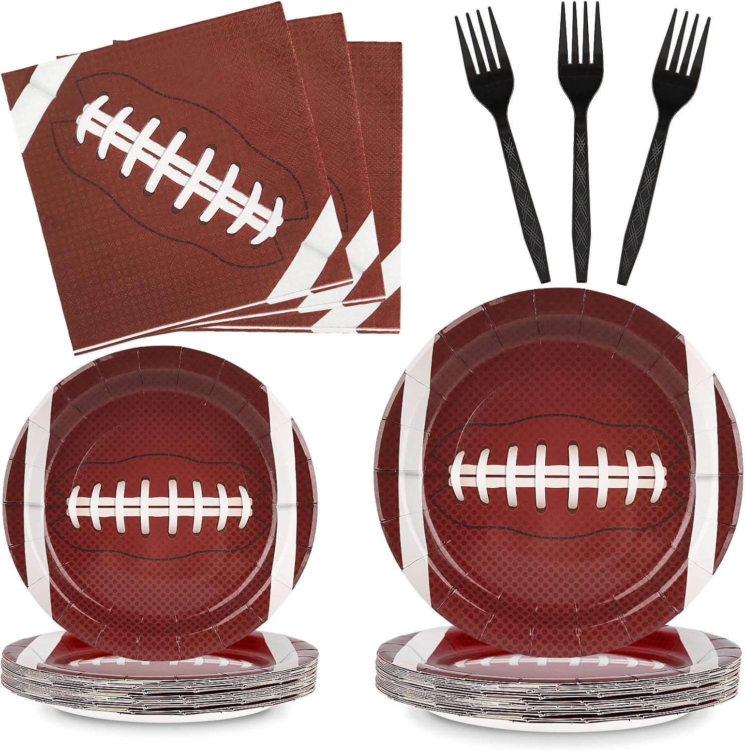 Football Party Supplies Decorations Set for 24 People, Includes Dinner Plates, Dessert Plates, Napkins, Forks, Perfect for Super Bowl Game Day Birthday Party(96 PCS)