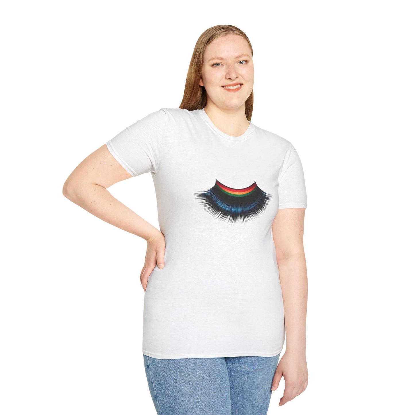 Cheerful Graphic Unisex Softstyle T-Shirt - Whimsical Gucci Inspired Eye Lashe Smile Design