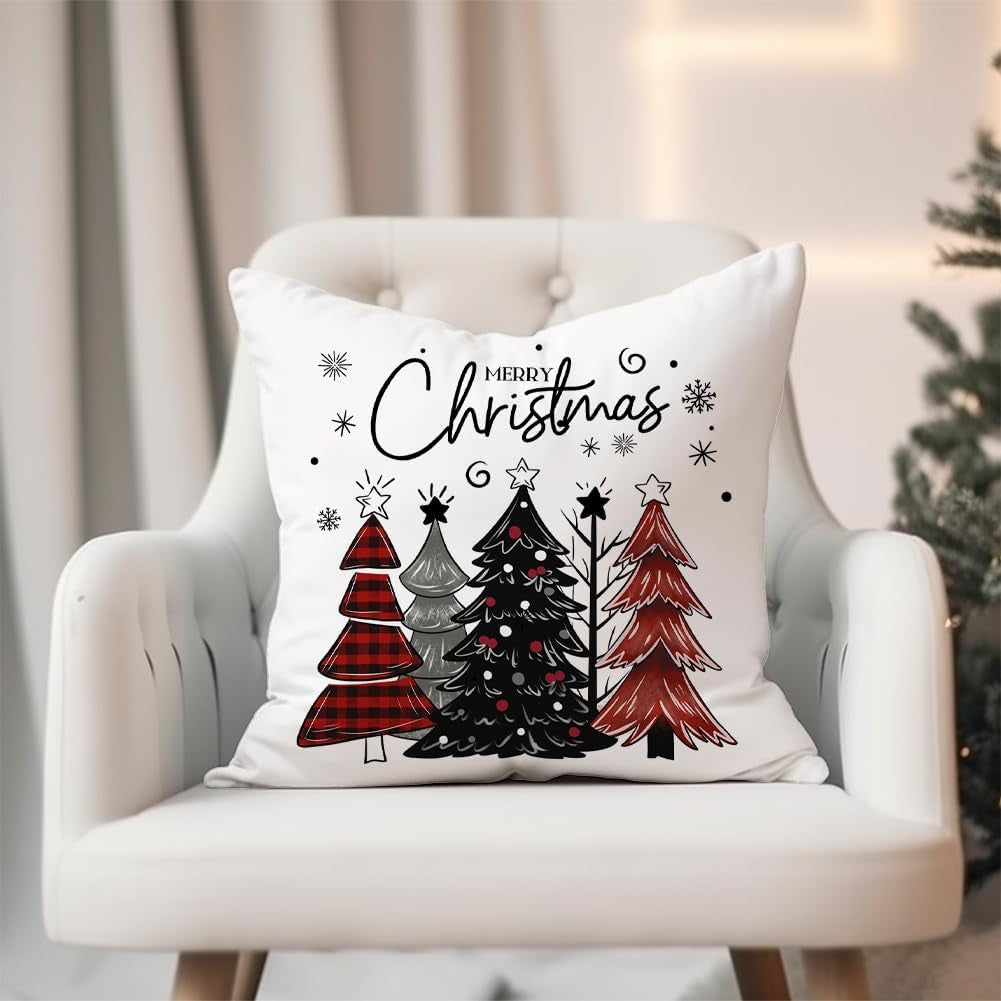 Christmas Decorations Pillow Covers 16×16 Set of 4 Snowflake Santa Snowman Merry Christmas Tree Joy Balls Xmas Rustic Winter Holiday Throw Pillows Christmas Decor Cushion Cases Grey-16
