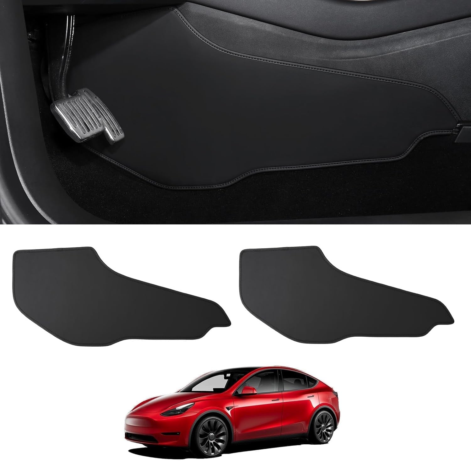 2024 Upgrade Center Console Side Anti-Kick Mats for Tesla Model Y 2020 2021 2022 2023 2024 Waterproof & Dust Resistant Protector Cover Leather Pad Model Y Interior Accessories 2PCS