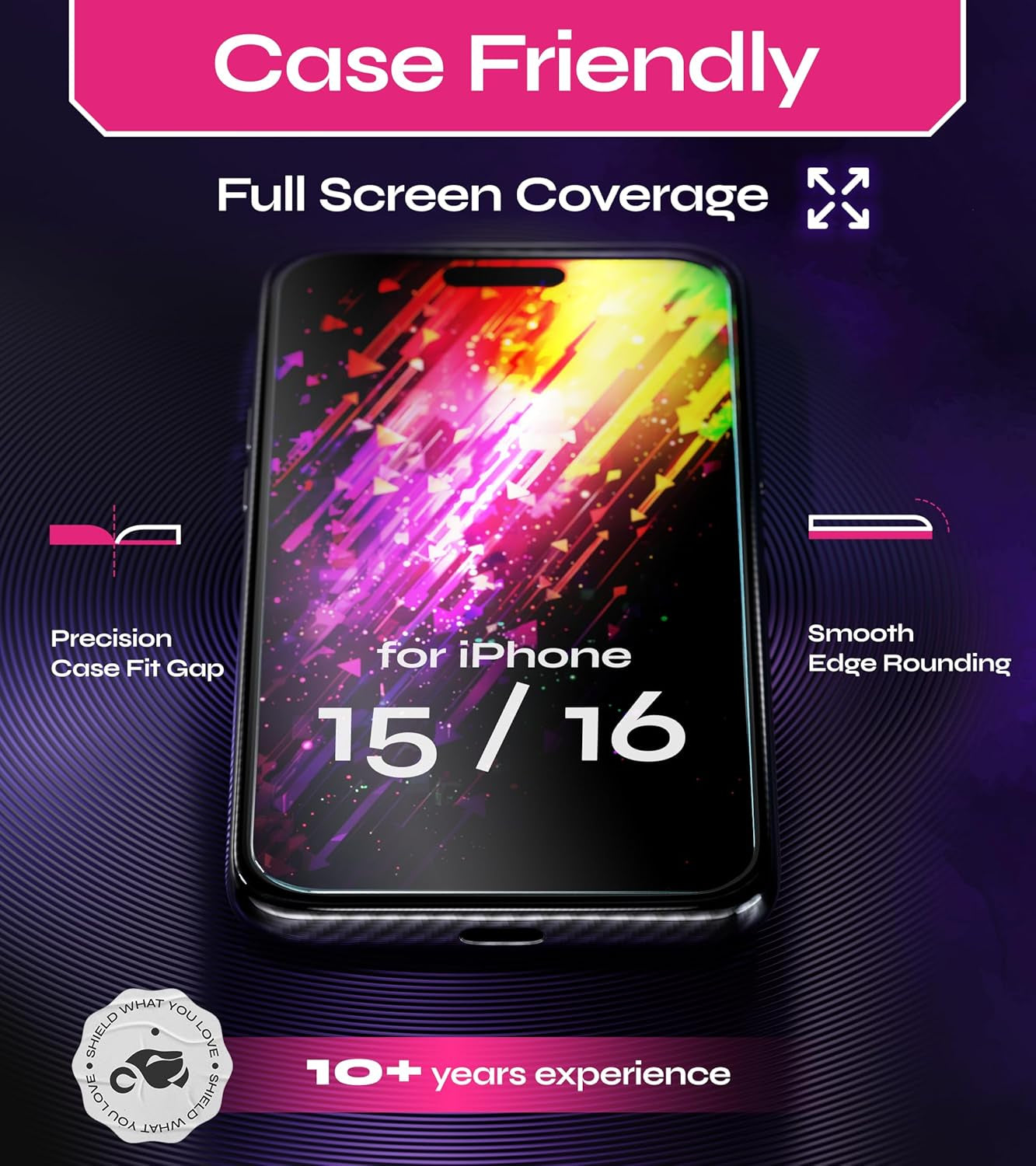 Screen Protector Compatible with Iphone 15/16 (2Pack), Easy Auto-Align Install Kit, 6.1" Tempered Glass, 9H Hardness, Ultra HD Clear, Case Friendly, Easyshield