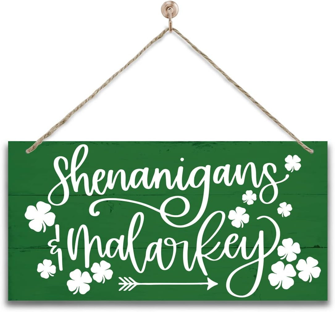 Hanging St. Patricks Day Wood Decor Sign, Let the Shenanigans Begin Printed Wood Wall Art Sign, Home Signs Decor, Hanging Door Wood Sign, Shamrock Sign, St Patricks Day Decor, Rustic Farmhouse Decor