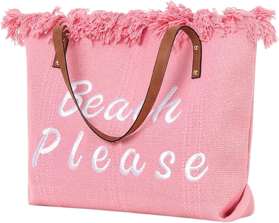 Large Canvas Beach Tote Bag with Zipper Women Swim, Travel, Shopping, Gym and Beach Holiday Cruise Essentials