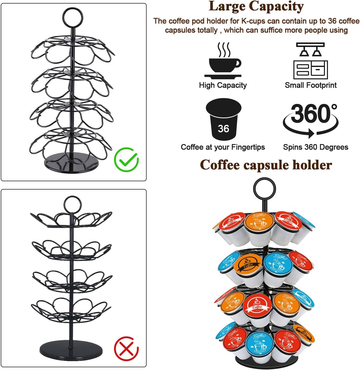 Coffee Pod Carousel Holder Organizer Compatible with 36 Cup Pods