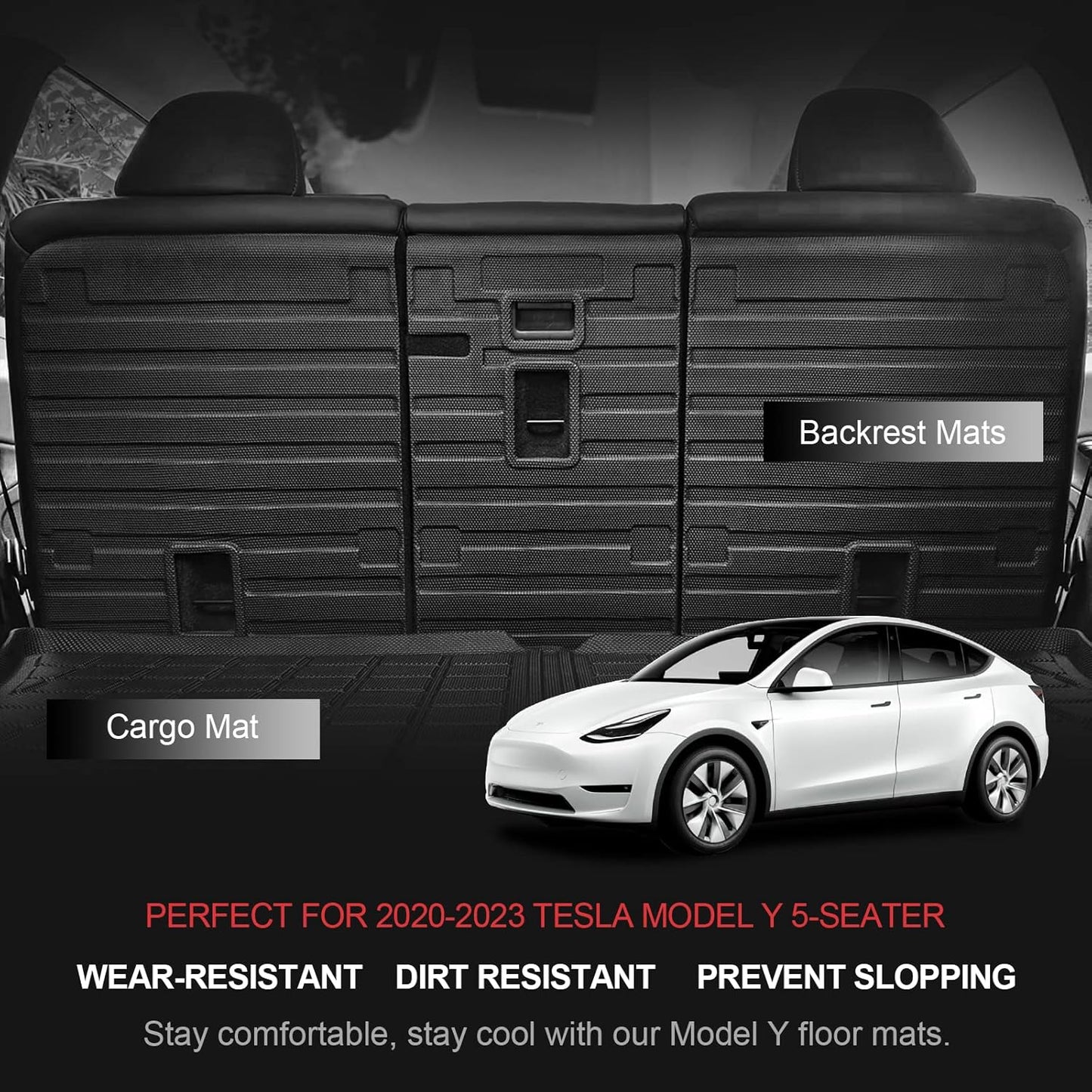 for Tesla Model Y Floor Mats 9PCS, All-Weather Floor Mats for Tesla Model Y 2020-2024 Accessories, Waterproof Non-Slip Floor Mat Front Rear Cargo Liner Mat Backrest Mats Custom Fit for 5 Seater