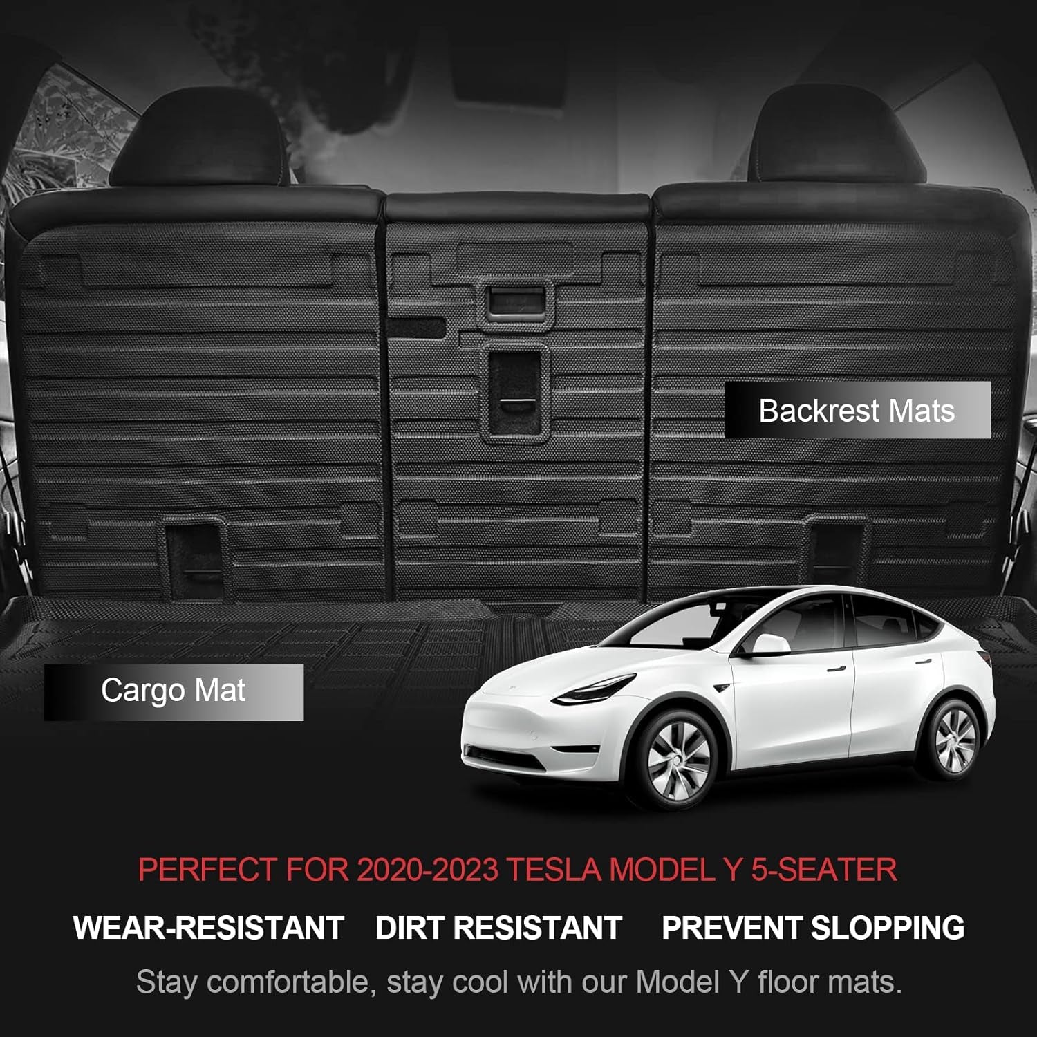 for Tesla Model Y Floor Mats 9PCS, All-Weather Floor Mats for Tesla Model Y 2020-2024 Accessories, Waterproof Non-Slip Floor Mat Front Rear Cargo Liner Mat Backrest Mats Custom Fit for 5 Seater