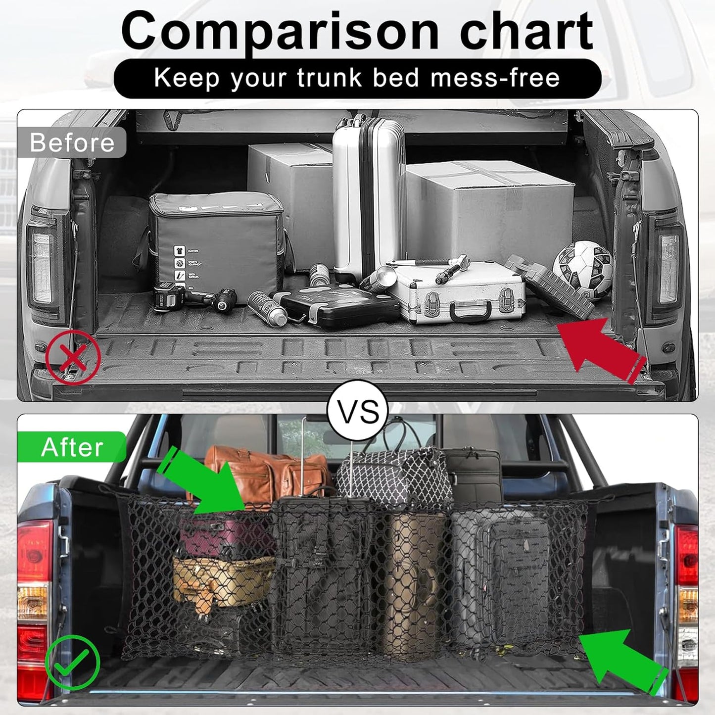 Truck Bed Cargo Net Stretchable, Adjustable Trunk Storage Net with Hook, Accessories for Pickup Bed Divider Organizer and Storage, Compatible with Chevy Silverado Ford F150 GMC (50"X 18")