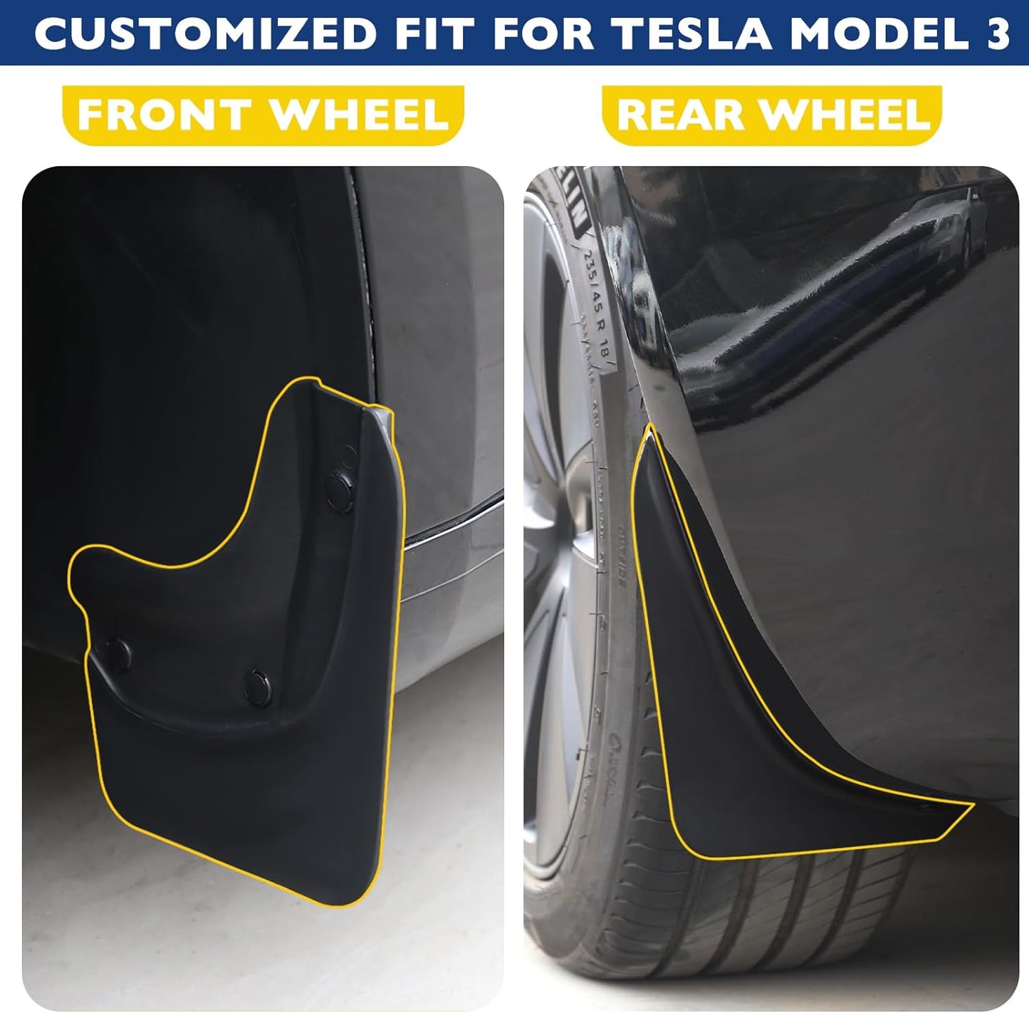 Mud Flaps for Tesla 2024 Model 3 Highland, Flexible Mud Guards No Drilling/Tape Splash Guards Fenders for Tesla Model 3 Accessories 2024 Highland, Set of 4 Mudguards Mudflaps for Tesla