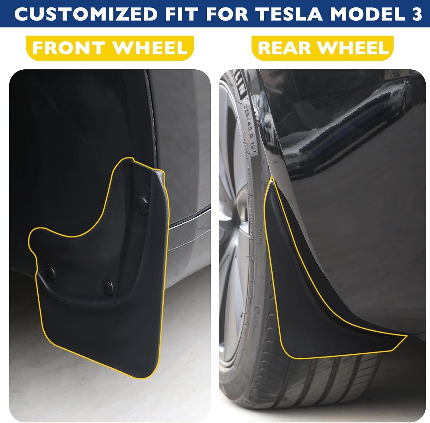Mud Flaps for Tesla 2024 Model 3 Highland, Flexible Mud Guards No Drilling/Tape Splash Guards Fenders for Tesla Model 3 Accessories 2024 Highland, Set of 4 Mudguards Mudflaps for Tesla