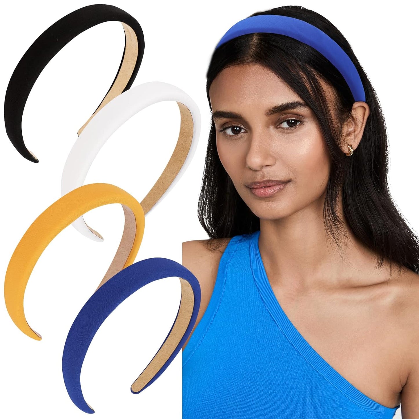 Headbands for Women, 4Pcs Padded Headbands Non Slip Soft Thick Comfortable Headbands Cute Brown Black Pink White Fall Headband Aesthetic Y2K Halloween Costume Hair Accessories for Women Girls