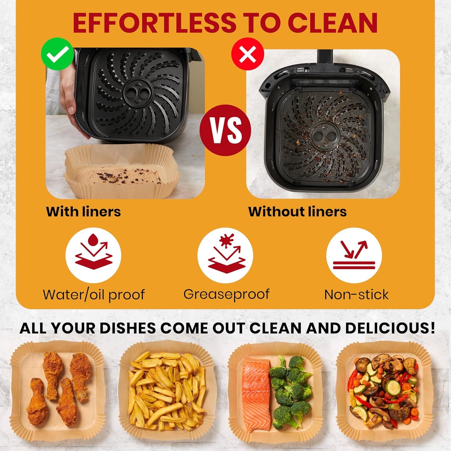 Air Fryer Paper Liners, 125Pcs Air Fryer Disposable Liners, Non-Stick and Oil Proof for Easy Cleanup, 8” Square for 5-8 Qt Basket by