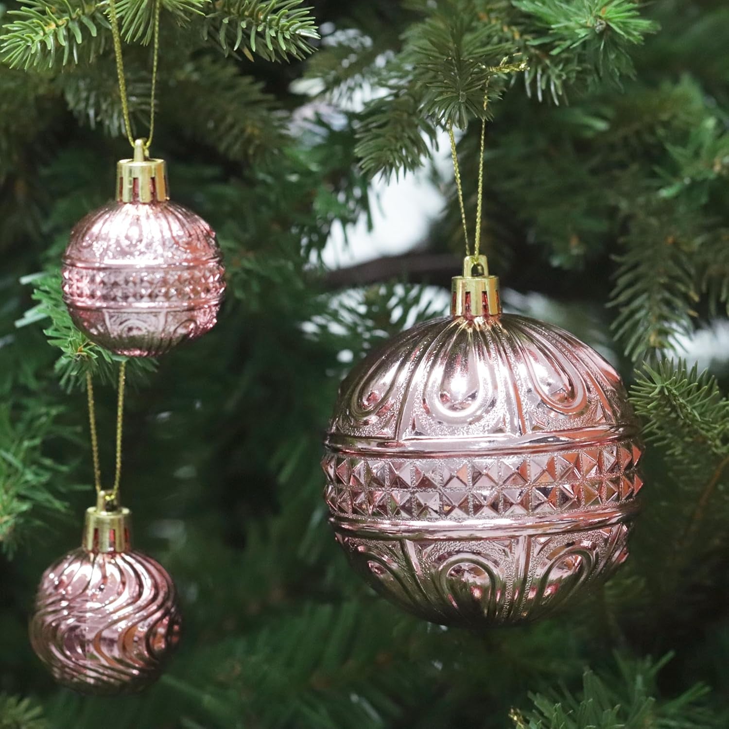 Christmas Ornaments Set with 36Pcs Shatterproof Christmas Tree Decorations Multi-Size Christmas Ball Ornaments with 7 Styles Rose Gold