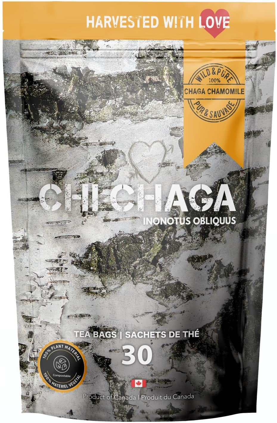 Premium 100% Wild Harvested Chaga Mushroom & Chamomile Combo - 30 Tea Bags TLBH