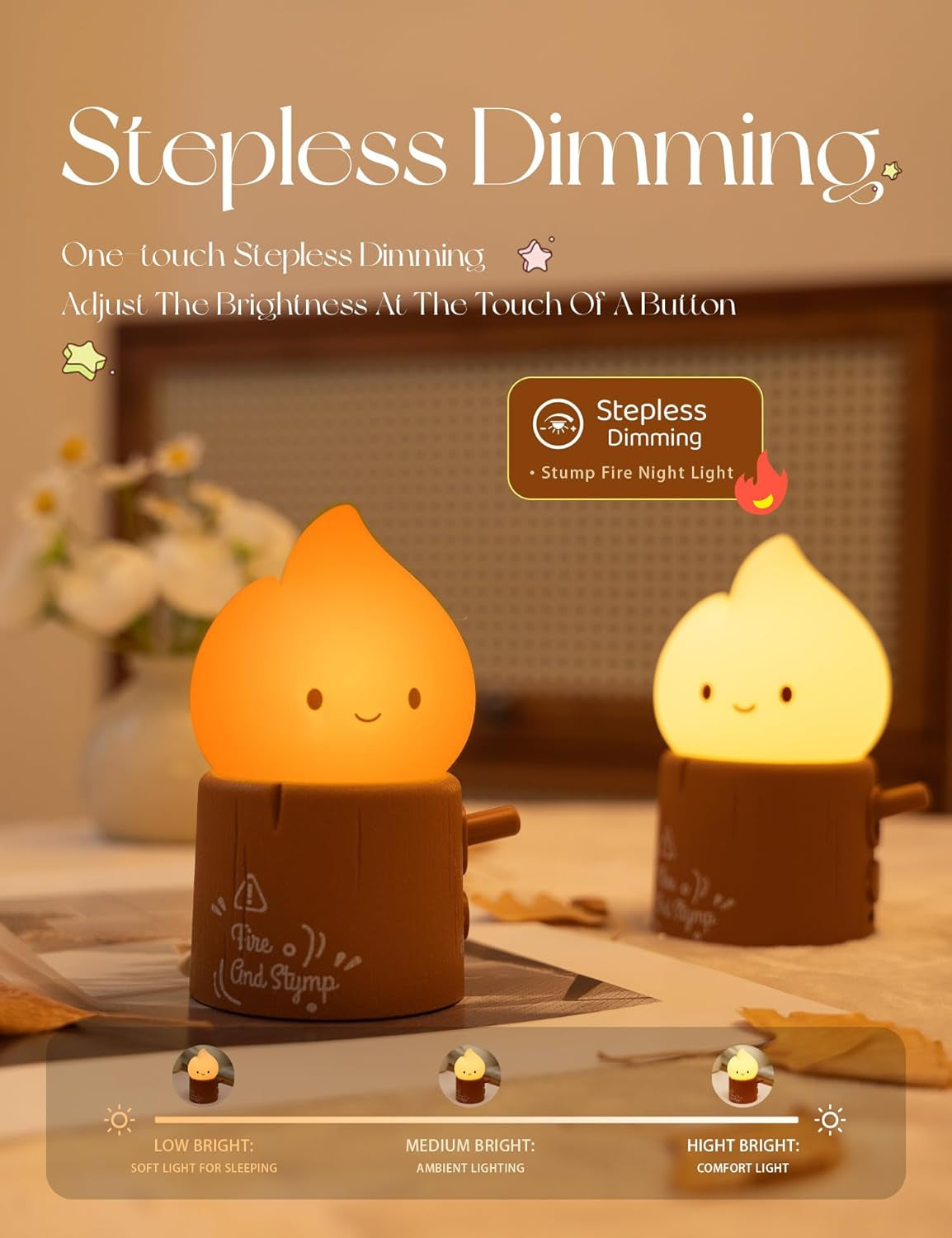Flameless Candles Lamp, Cute Night Light,Torch Stump Light, LED Tea Lights Candles Rechargeable Night Light,Suitable for Kids Lamp Bedroom,Outdoor,Camp, Gift, Christmas,Halloween