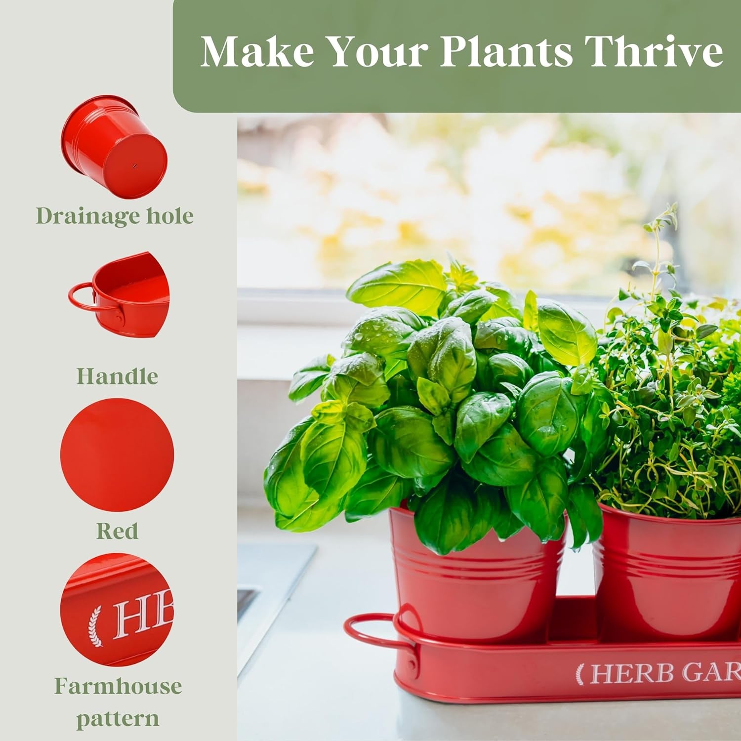 Indoor Herb Garden, Herb Garden Planter for Indoor/Outdoor, Farmhouse Plant Pots, Windowsill Herb Garden with Tray(Planter Only) Window Pots