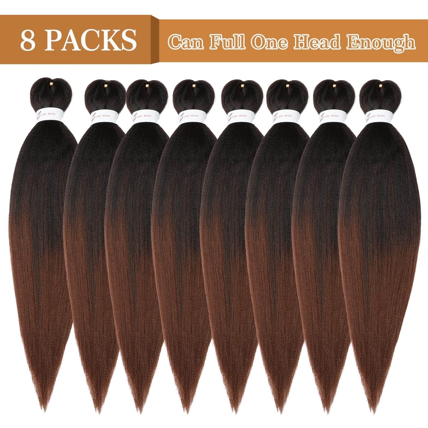 Braiding Hair Pre Stretched 24 Inch 8 Packs Ombre Braiding Hair Professional Soft Braiding Hair Yaki Texture, No Itch, Hot Water Setting Hair Extensions for Braids (24In,1B/30)
