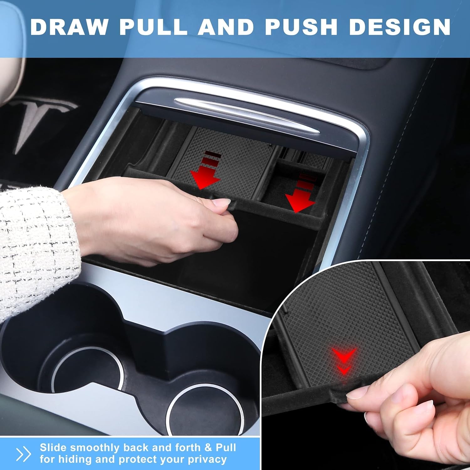 5Pcs 2023 Upgraded Center Console Organizer Tray Compatible for Tesla Model 3 Model Y Accessories 2023 2022 2021 Armrest Hidden Drawer Storage Box 1PC Webcam Cover 1PC Tissue Holder