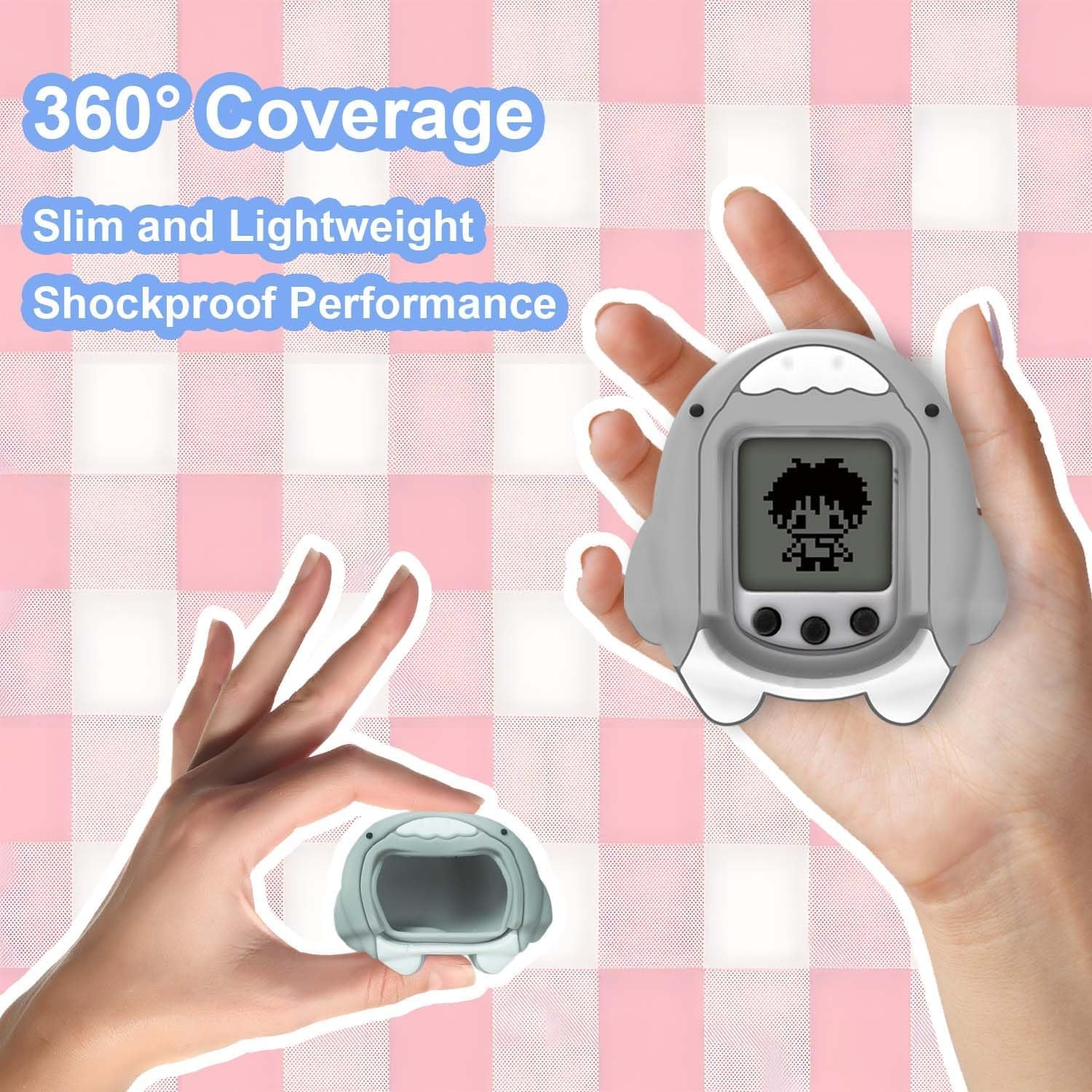 Silicone Case Compatible with Tamagotchi Nano, Cute Shark Protective Skin Sleeve for Tamagotchi Nano, Tamagotchi Nano Interactive Toy Digital Pet Case (Grey) ZOUSA