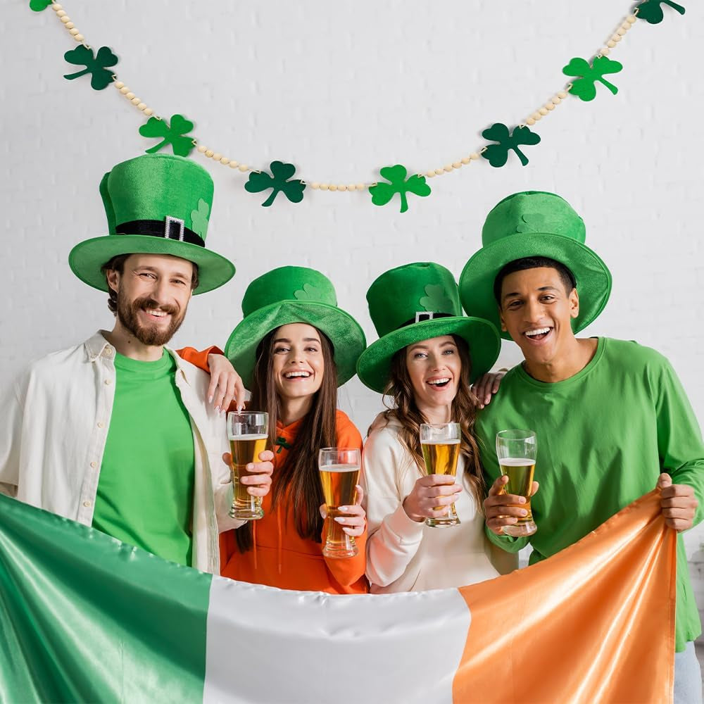 St Patricks Day Garland, Felt Shamrock Banner with Wooden Beads for St Patricks Day Decor, St Patricks Day Decorations for the Home, Saint Patricks Day Decorations