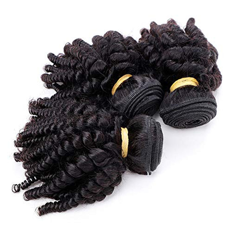 Brazilian Funmi Human Hair Bundles 8 10 12In, Afro Kinky Curly Hair Bundles Short Curly Weave, Unprocessed Brazilian Virgin Human Hair Bouncy Curl Extensions (8" 10" 12", Natural Black)