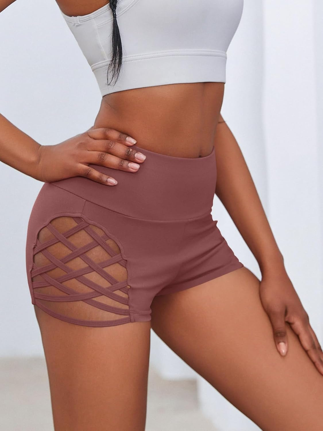 Women'S Workout Yoga Shorts High Waist Tummy Control Criss Cross Athletic Sports Booty Short Leggings