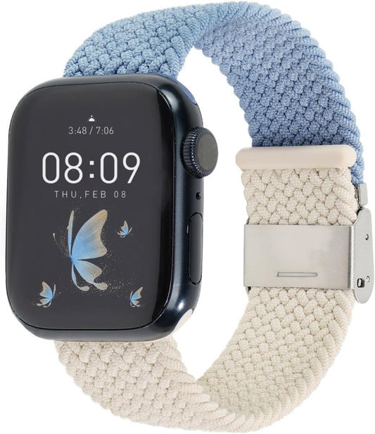 Compatible with Apple Watch Band Series 9 8 7 6 5 4 3 2 1/Se/Ultra, 38 Mm 40 Mm 41 Mm, Women and Men, Braided Nylon Stretchy Elastic Band