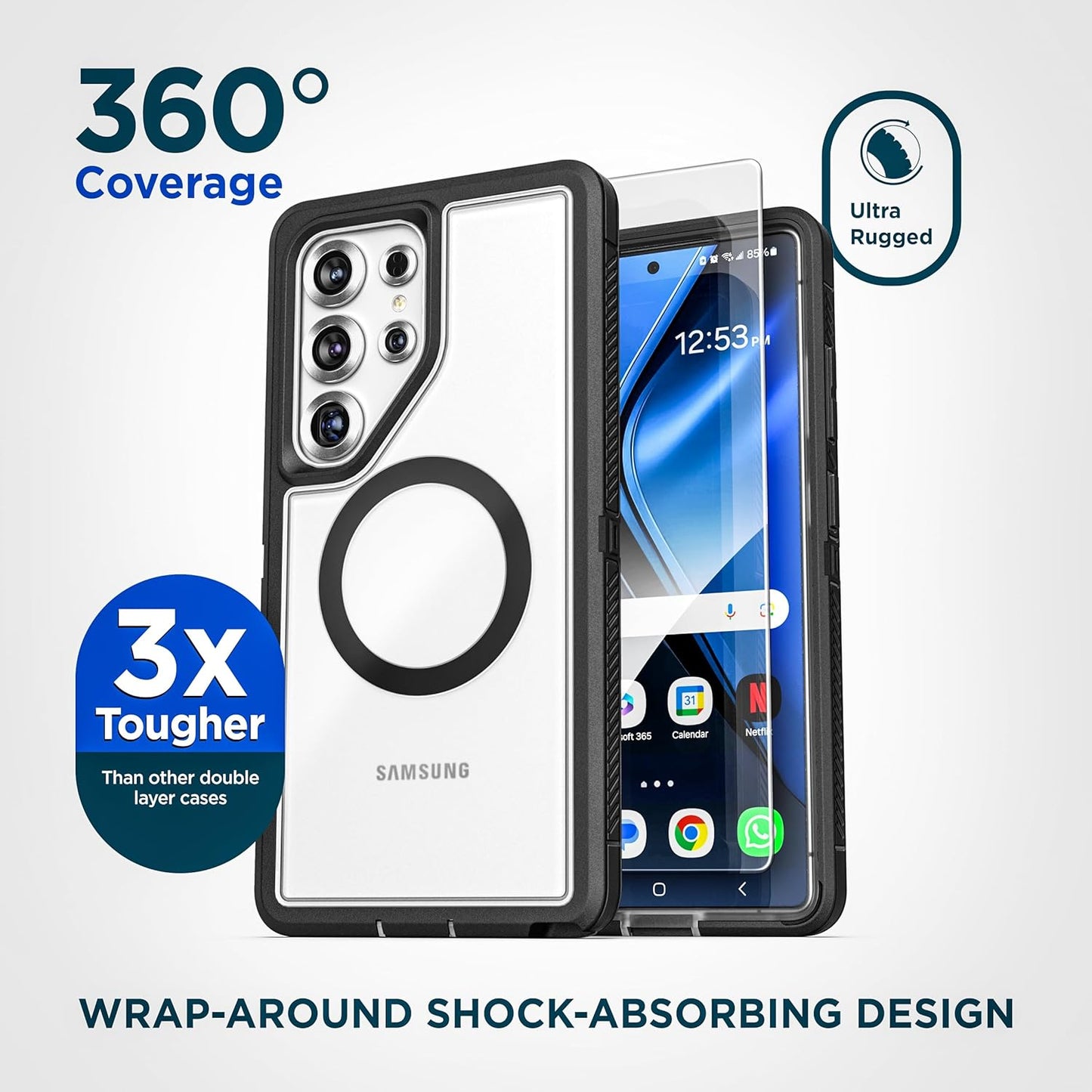 Designed for Samsung Galaxy S25 Ultra Case with Belt Clip (Compatible with Magsafe Qi2) Dual-Layer Rugged Cover with Phone Holster (Voyager Series) (S25 Ultra)