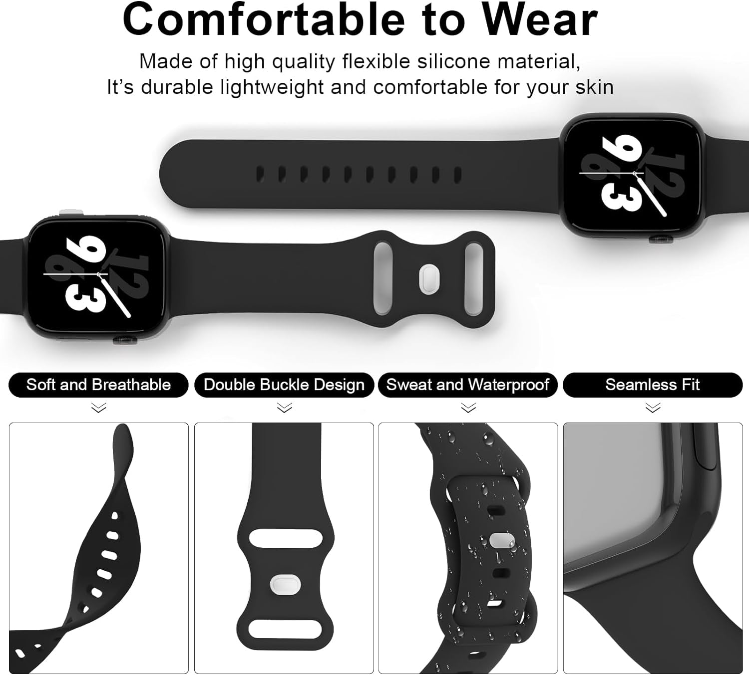 Bands Compatible with Apple Watch 38Mm 40Mm 41Mm 42Mm 44Mm 45Mm 49Mm, Replacement Soft Silicone Sport Accessory Strap Wristbands for Iwatch Series Ultra/Ultra 2 9/8/7/6/5/4/3/2/1 SE Women Men