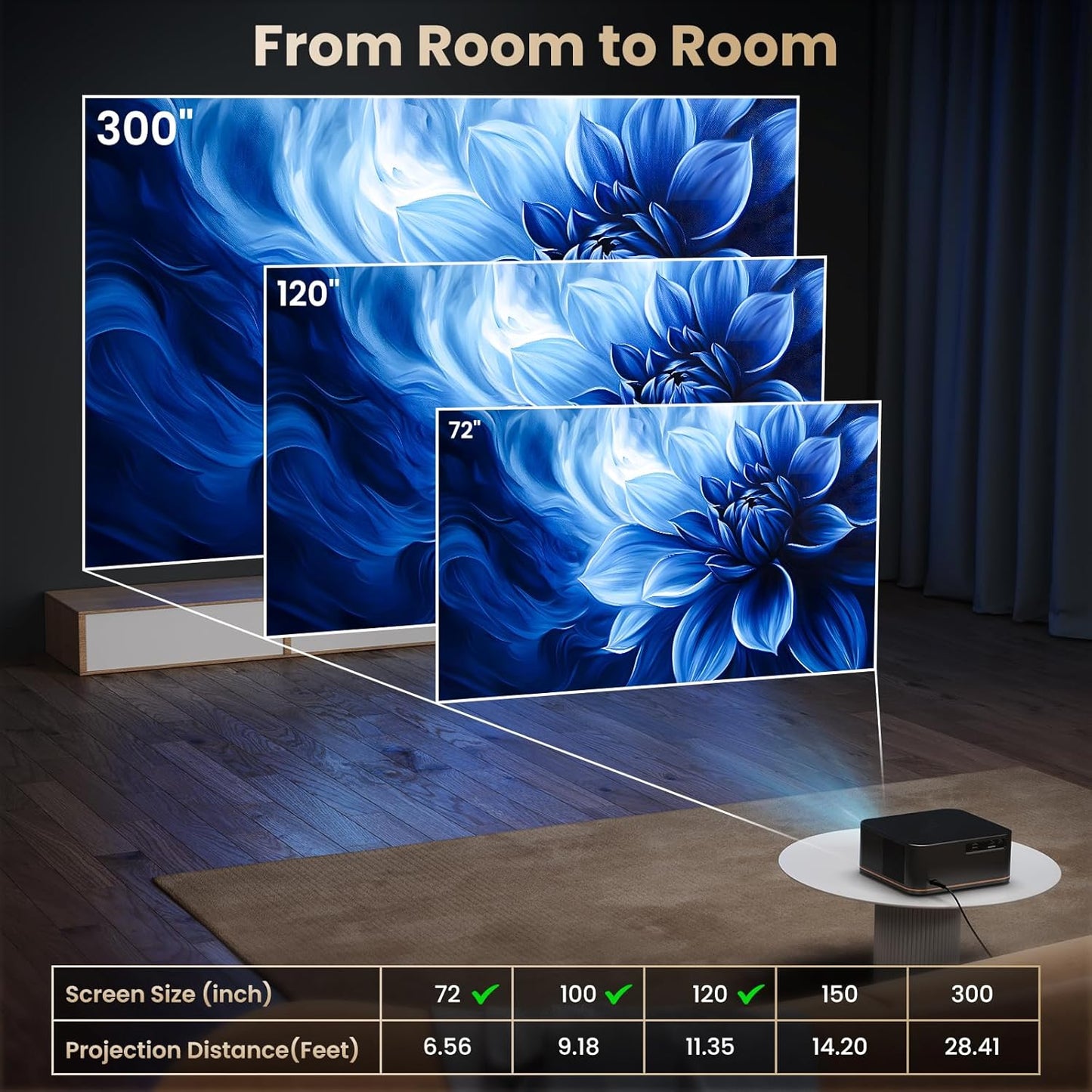 [1000 Ansi/Auto Focus] 4K Home Theater Projector with Wifi 6 and Bluetooth 5.2,  300'' Movie Projector for Indoor/Outdoor, Smart Proyector Compatible with Phone/Tv Stick/Pc/Ps5