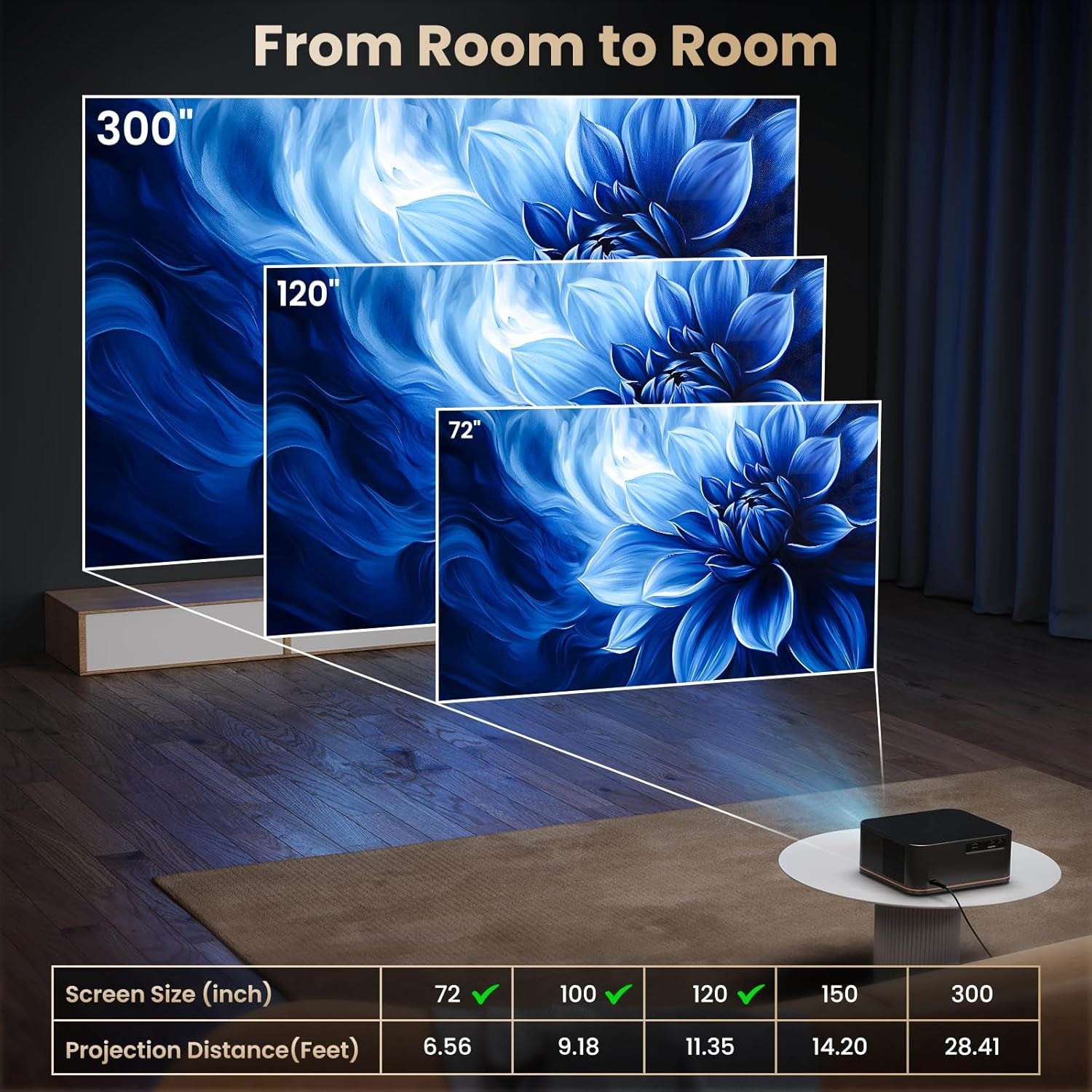 [1000 Ansi/Auto Focus] 4K Home Theater Projector with Wifi 6 and Bluetooth 5.2,  300'' Movie Projector for Indoor/Outdoor, Smart Proyector Compatible with Phone/Tv Stick/Pc/Ps5