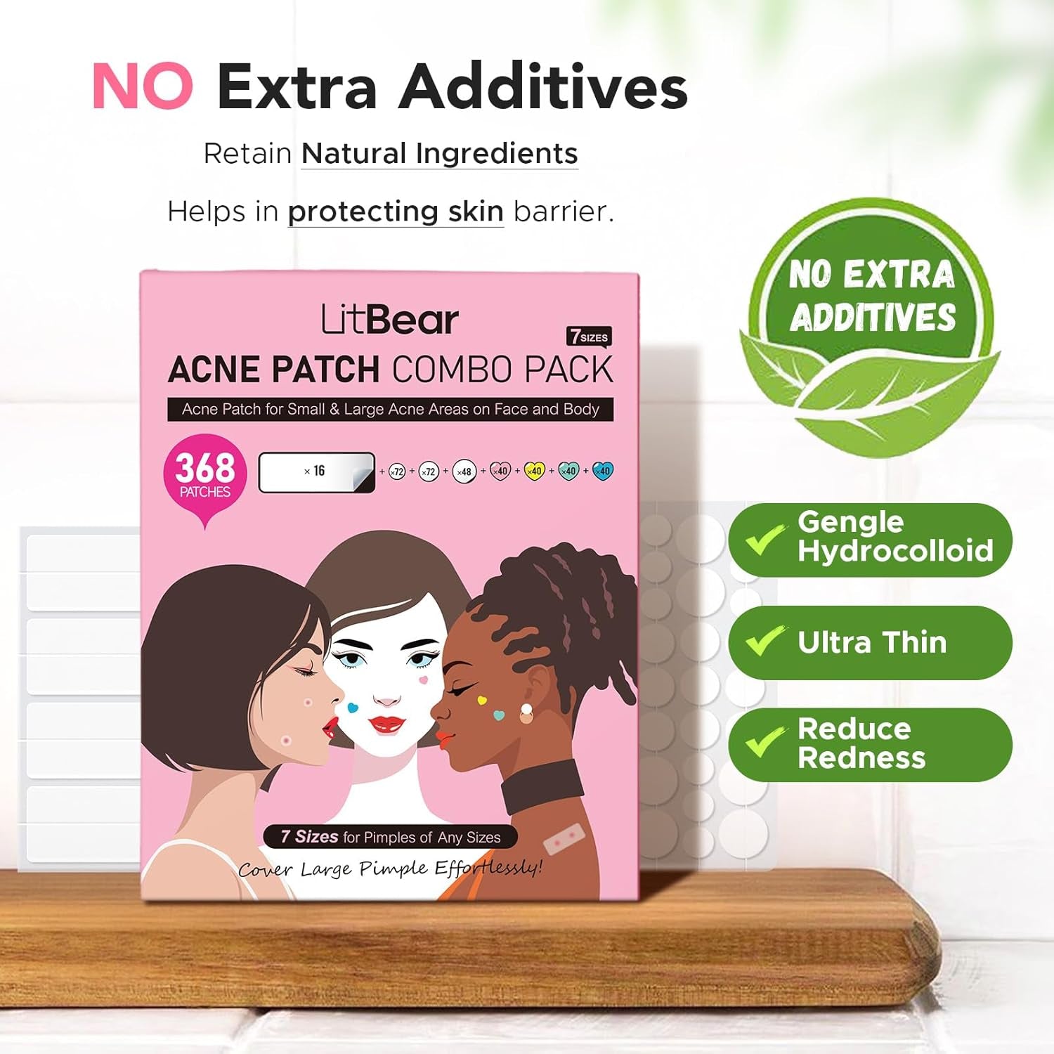 3 in 1 Acne Patch for Face, 7 Sizes 368 Patches Hydrocolloid Acne Patches for Chin, Forehead, Nose, 16 XL Pimple Patches Large for Body, Heart-Shaped Acne Cover Zit Patches Acne Dots Sticker