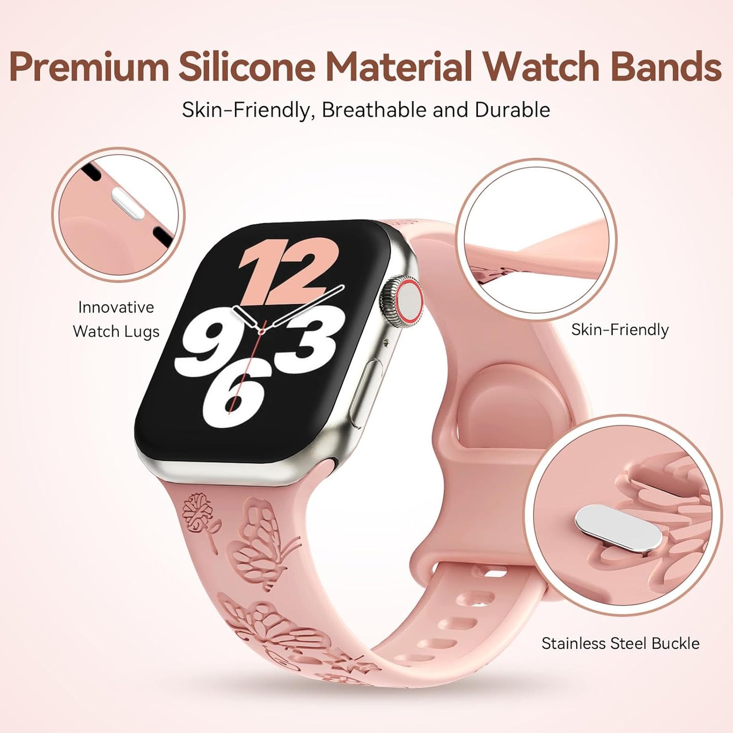 3 Pack Stylish Floral Engraved Smartwatch Bands for Women, Durable Soft Silicone Iwatch Bands Compatible with Apple Watch Series 44Mm 40Mm 38Mm 41Mm 45Mm 49Mm 42Mm Ultra 2 SE 9-1