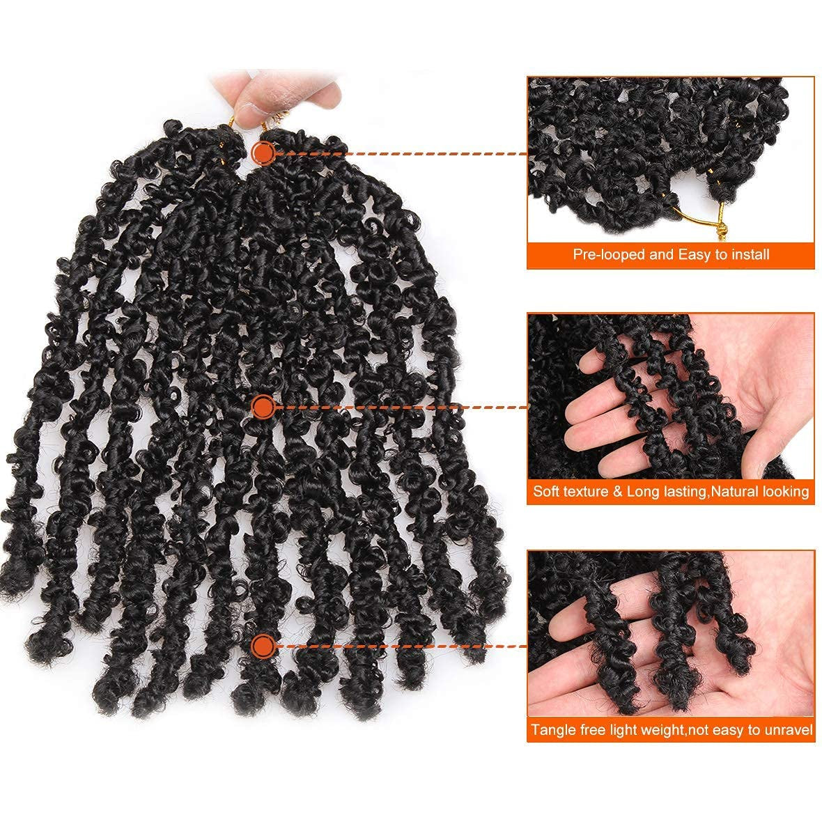 Butterfly Locs Crochet Hair 18 Inch 6 Packs Pre Looped Distressed Crochet Braids Most Natural Hair Extension for Black Women (18 Inch,1B)