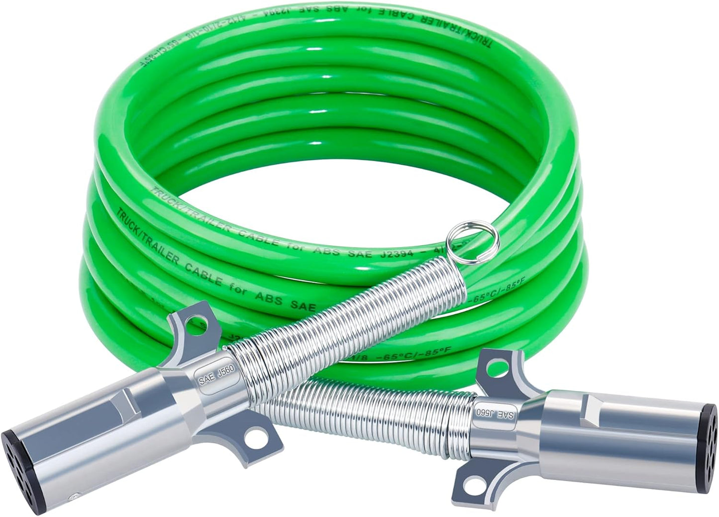 7 Way ABS Cord, 12FT 7 Way Coiled Trailer Cord, Heavey Duty Electrical Power Cable for Semi Truck Tractors - Green TRUCK DRIVER