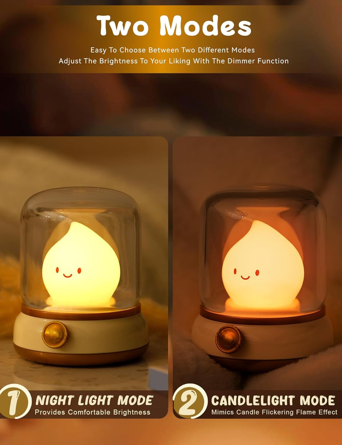 Cute Flameless Candles Lamp, Kids Night Light,Candle Warmer Lamp, Cute Kerosene Lamp,Cute Decor,Adjustable Dimmable Rechargeable Night Light for Kids,Girls,Teenager Kids Bedrooma