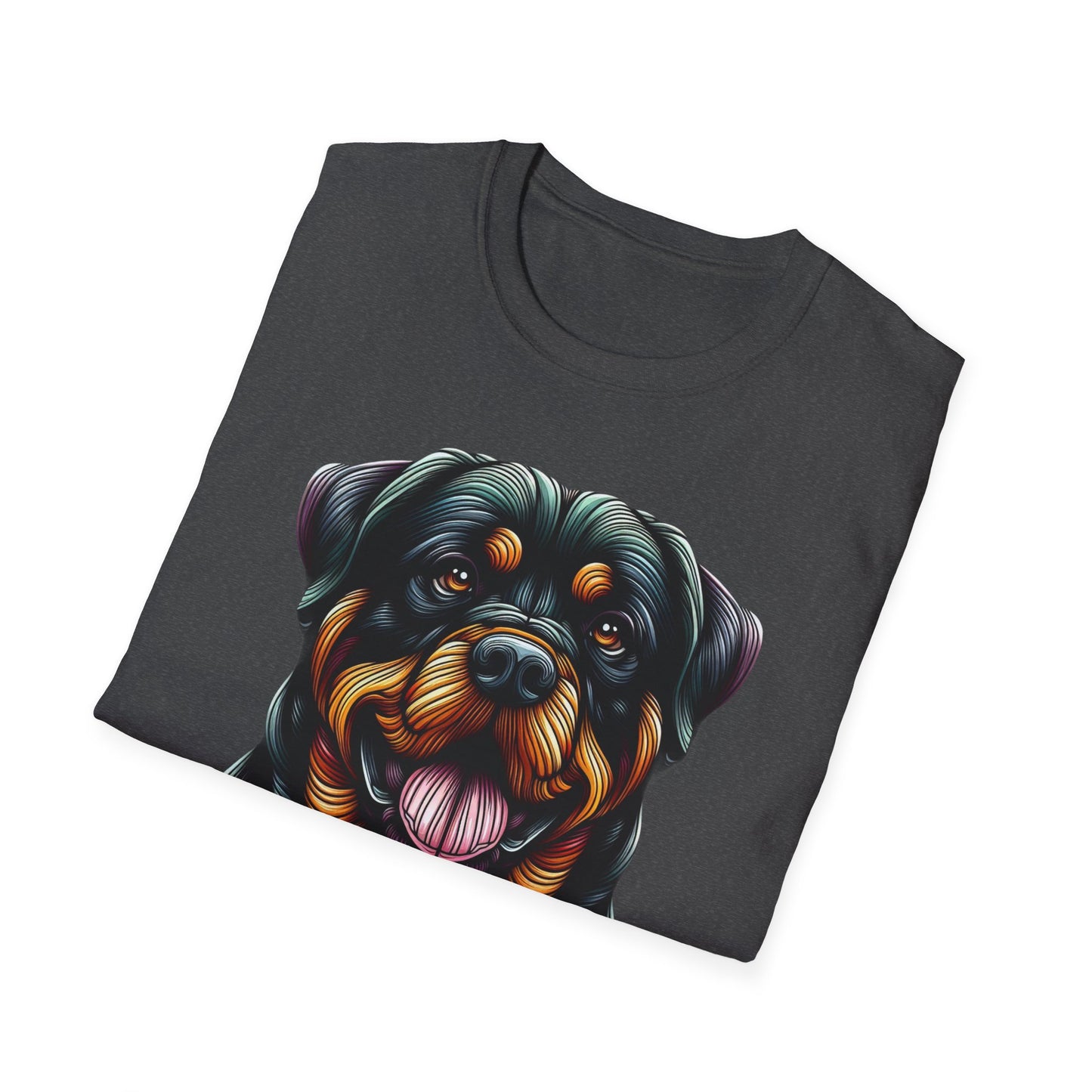 Rottweiler Animal Stained Glass Design Unisex Softstyle T-Shirt