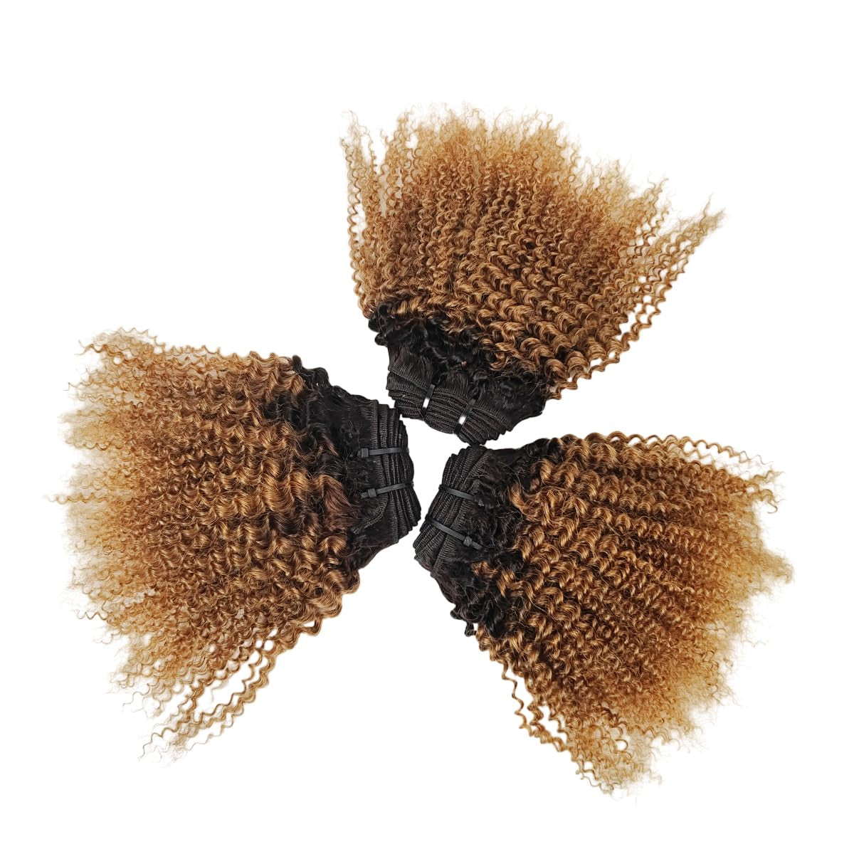 Mongolian Ombre Afro Kinky Curly Bundles Human Hair 8 10 12 Inch 1B/30 Black Brown 4B 4C Afro Kinkys Human Hair Bundle Curly Weave Bundles Unprocessed Virgin Hair Extensions for Black Women