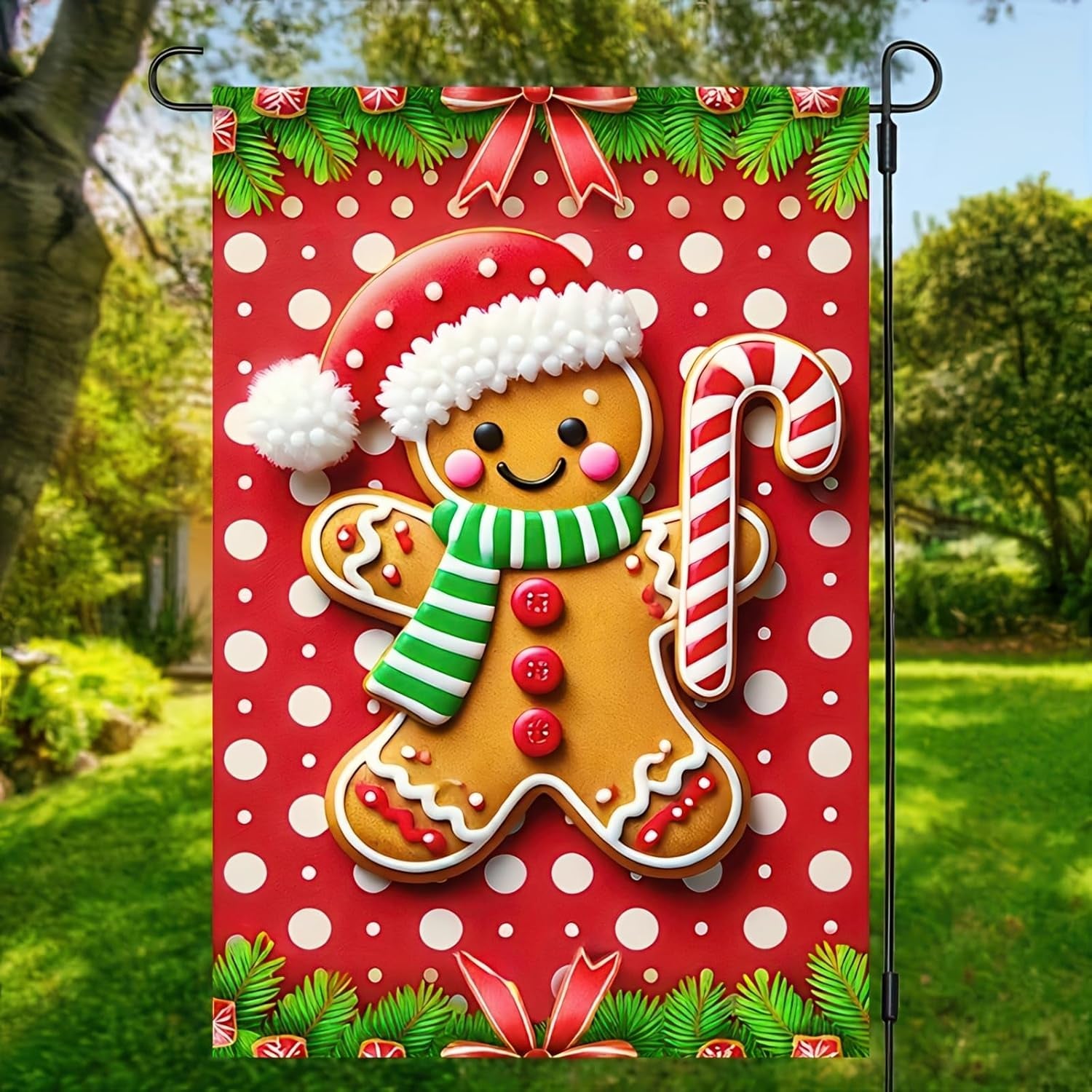 Christmas Garden Flag Gingerbread Man Flag Holiday Yard Banner Christmas Decoration Polyester 12 X 18 Inch Double Sided Small Winter Yard Flag for Outdoor Farmhouse Decoration