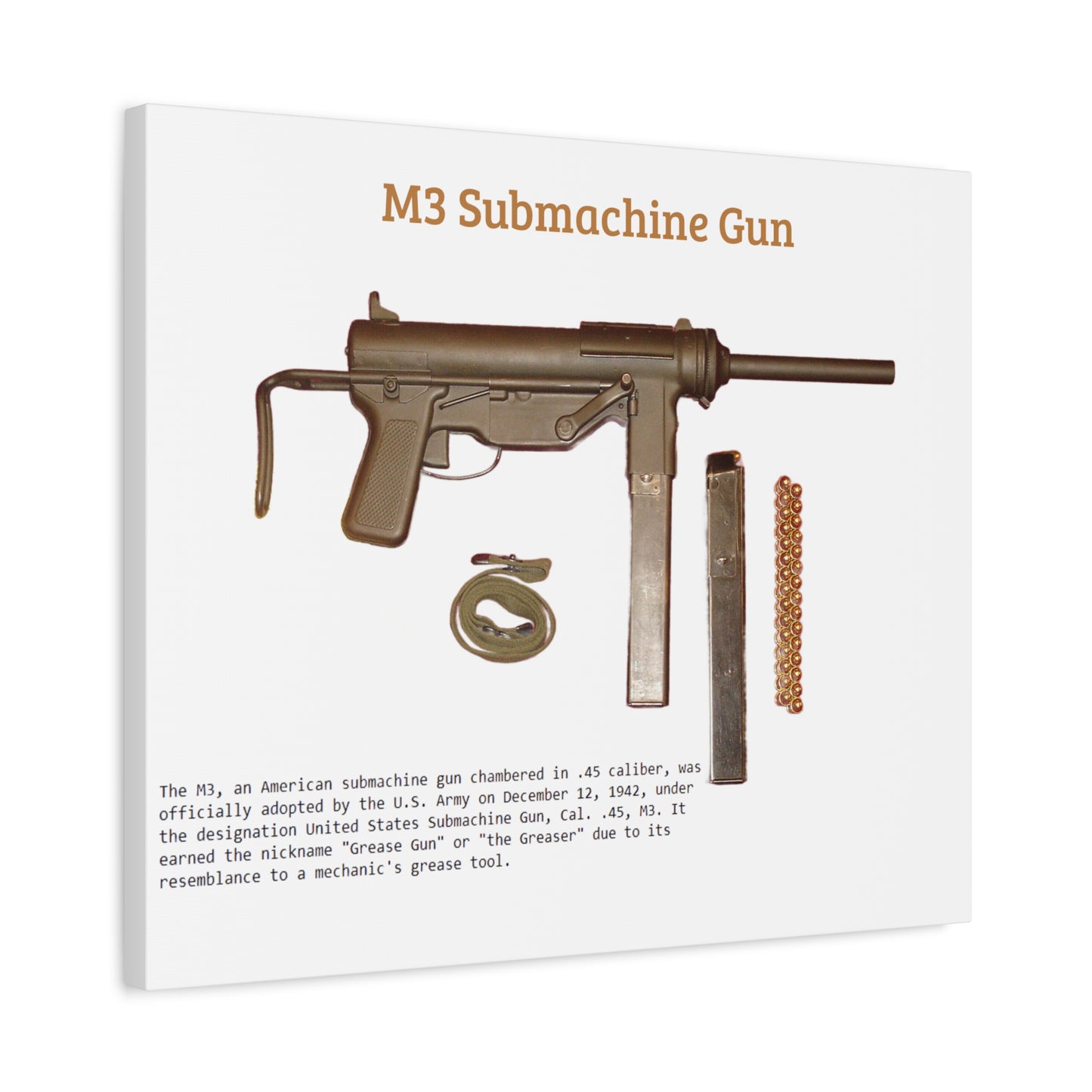 Grease Gun M3 submachine gun Matte Canvas, Stretched, 1.25"