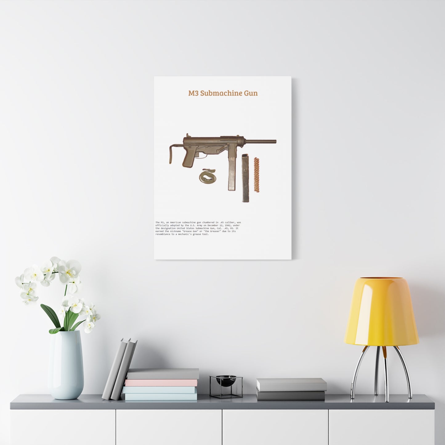 Grease Gun M3 submachine gun Matte Canvas, Stretched, 1.25"