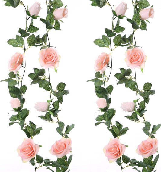 2 Pack Pink Artificial Floral Garland 13 FT Fake Rose Vine Hanging Rose Garland for Wedding Flowers Table Centerpiece Arrangement Room Baby Shower Teepee Mirror Decor