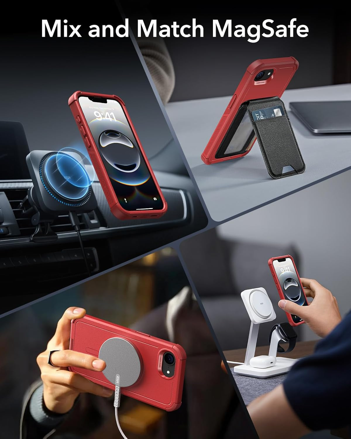 for Iphone 16E Case, 23FT Military-Grade Drop Protection, Heavy Duty Magnetic Phone Case for Iphone SE 4, Compatible with Magsafe Accessories, Cyber Series, Red