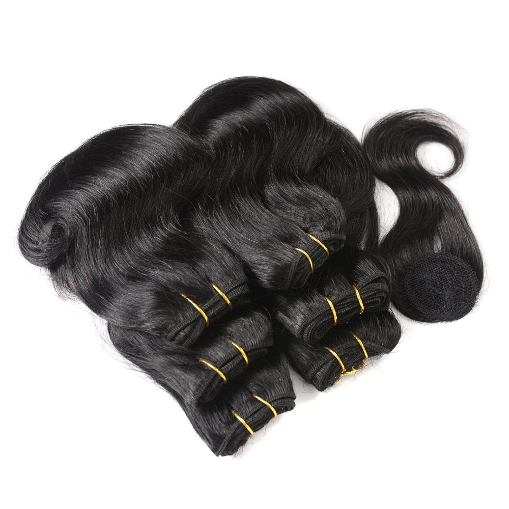 Hair Beauty Short Brazilian Virgin Hair Body Wave 6Pcs Bundles with Closure 8Inch Bob Weave Human Hair with Closure Short Hair Extensions Natural Black (8 Inch (Pack of 6), 1B)