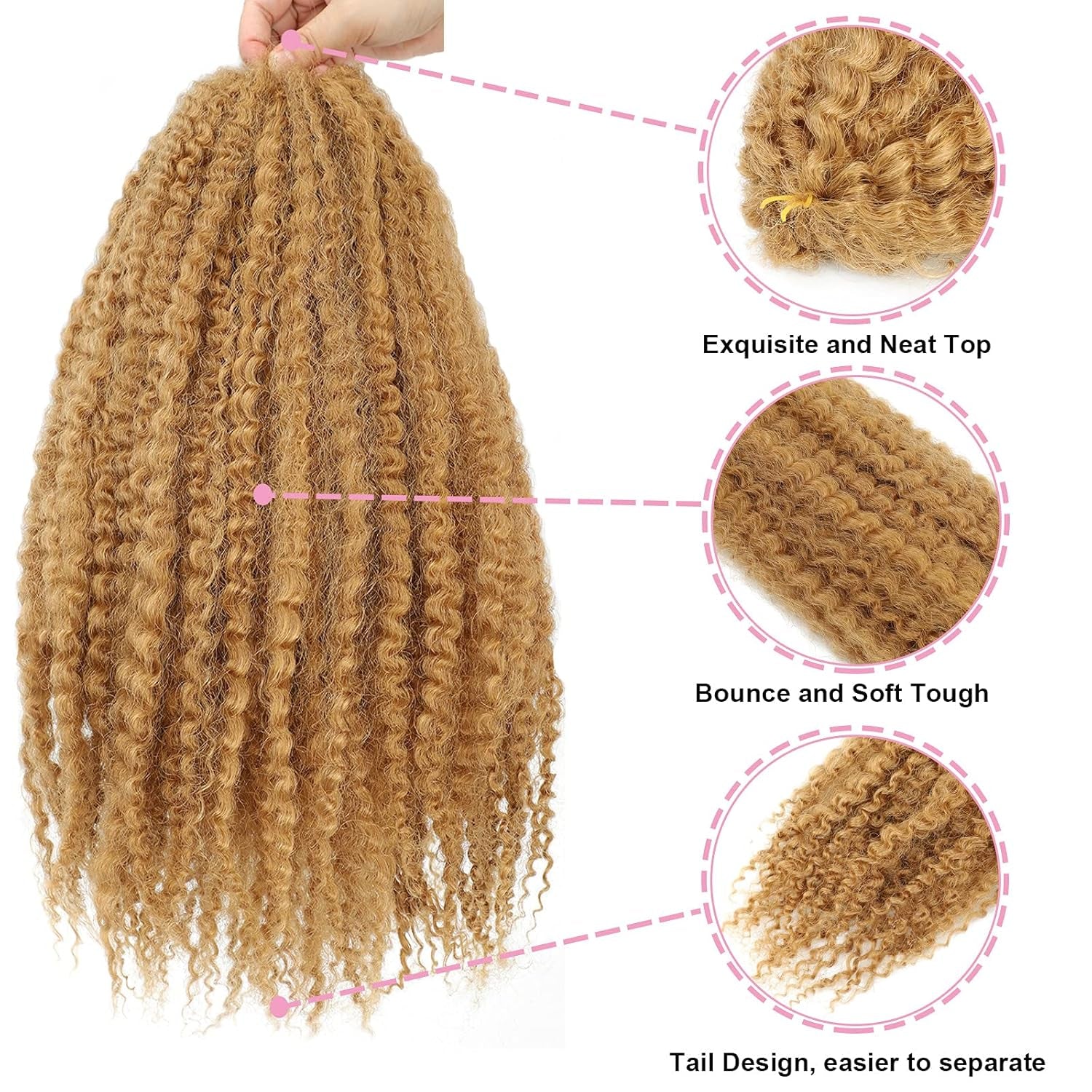 Marley Hair 24 Inch Marley Twist Braiding Hair, Afro Kinky Marley Hair for Faux Locs Crochet Hair Hair Extensions (24 Inch (Pack of 3), #27)