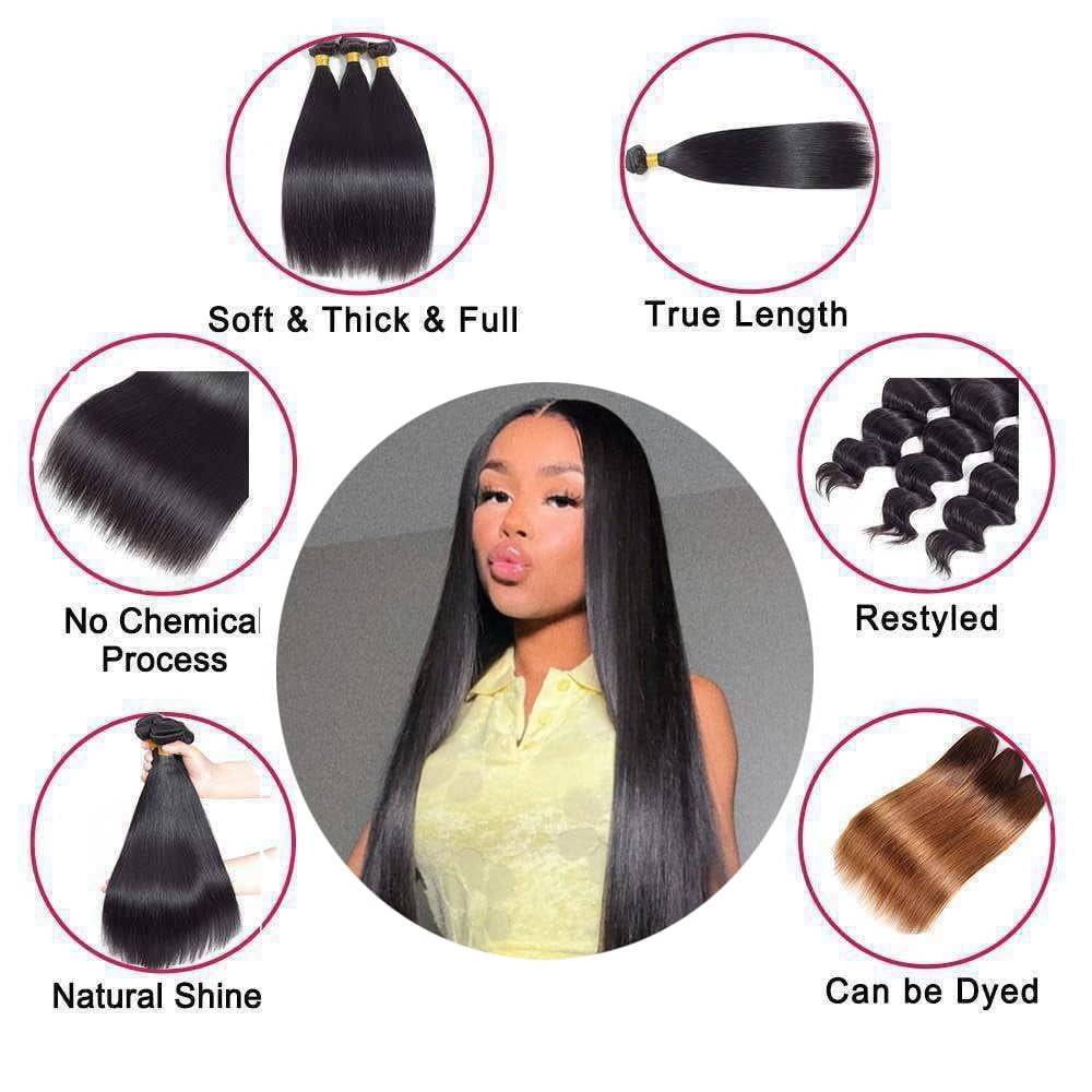 Straight Bundles Human Hair 18 20 22 Lnch Human Hair Bundle 12A 100% Unprocessed Brazilian Straight Wave Bundles Human Hair Natural Black Color 3 Bundles Human Hair