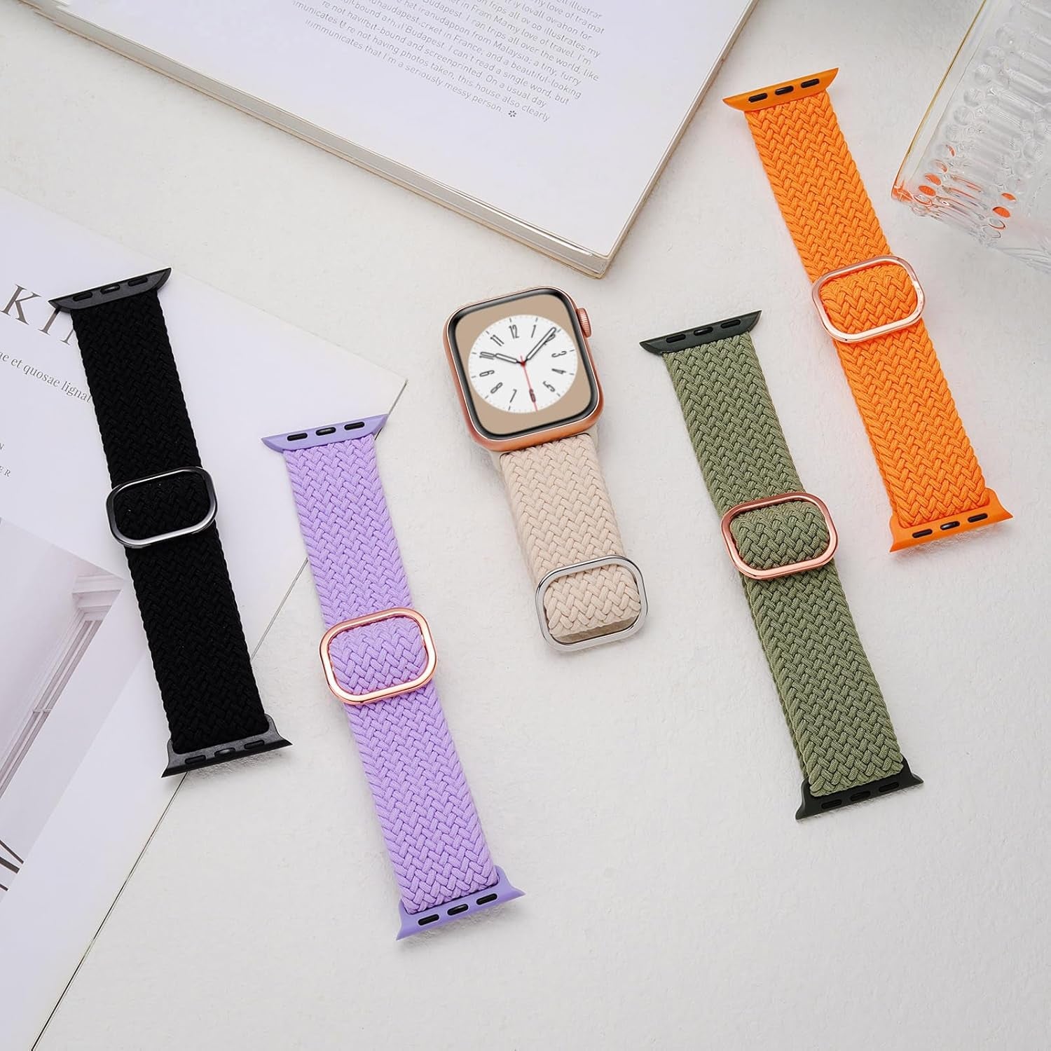 5 Packs Braided Solo Loop Compatible with Apple Watch Band 38Mm 40Mm 41Mm 42Mm 44Mm 45Mm for Women Men, Stretchy Nylon Sport Bands with Adjustable Buckle for Iwatch Series 8 7 6 SE 5 4 3 2 1